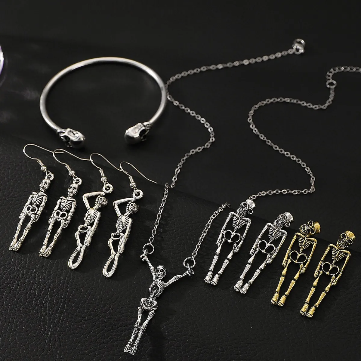 Gothic Skull Skeleton Earrings Necklace Bracelet Ring Alloy With Stainless Steel Earring Post Halloween Punk Jewelry