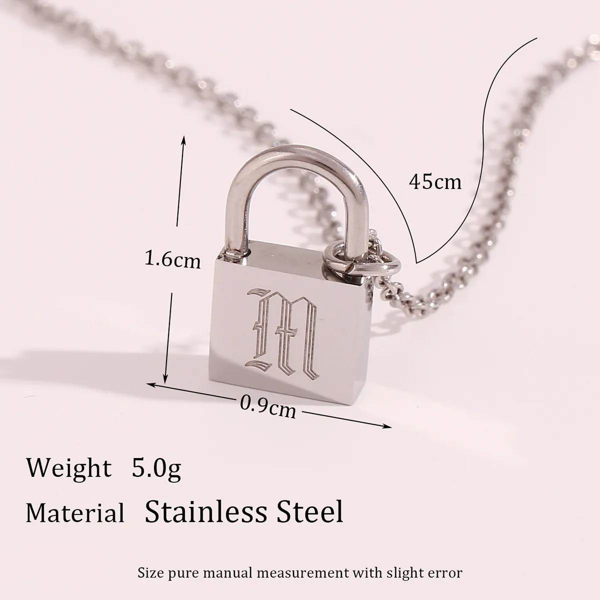 Stainless Steel Gothic Initial Padlock Necklace Personalized Letter Pendant Silver Tone Fashion Jewelry For Women Gift