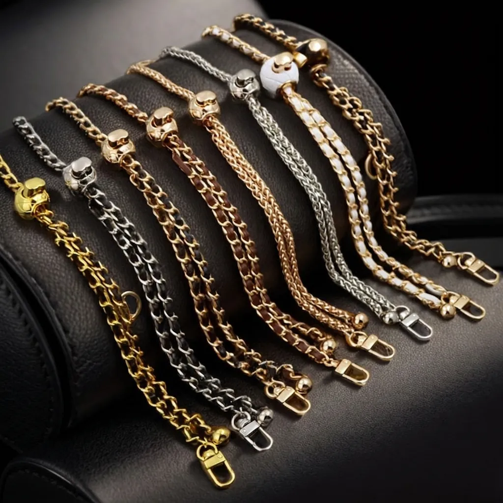 Bag Strap Replacement Metal Chain Adjustable Gold Ball Buckle Leather Weaving Luxury Crossbody Shoulder Handbag Accessories