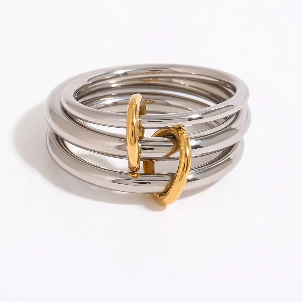 Interlocking Stacking Rings Stainless Steel Mixed Metal Geometric Minimalist Niche Jewelry For Women Waterproof