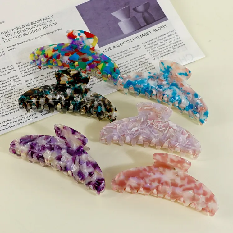 Large Acetate Hair Claw Clip Marble Texture Floral Pattern Non-Slip Crescent Shape Retro Hairpin For Women