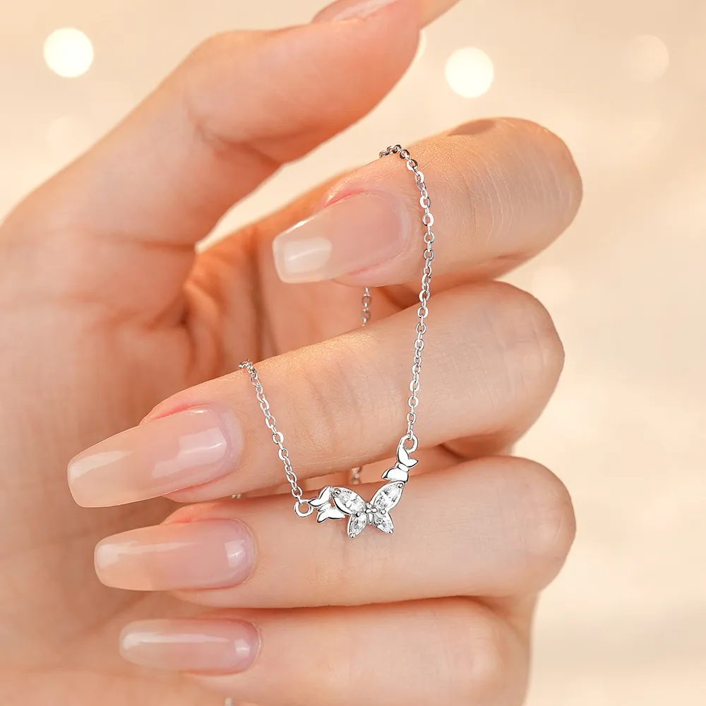 Elegant 925 Sterling Silver Butterfly Pendant Necklace For Women Micro Inlaid Zirconia Choker Jewelry Gift For Girlfriend