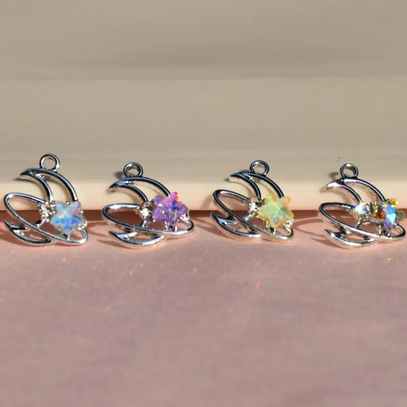 Breloques Étoile Lune Alliage De Zinc Avec Pierres Synthétiques Colorées Pour DIY Fabrication De Bijoux Bracelet Boucles