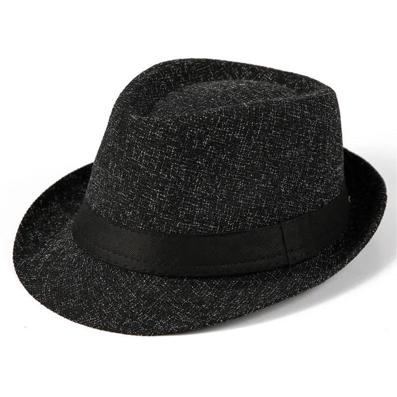 Vintage Men Fedora Hat Linen Breathable Wide Brim Jazz Hat With Ribbon Retro British Style For Gentleman