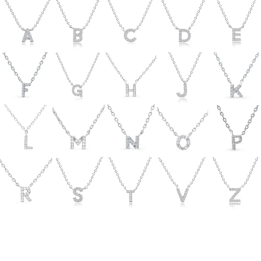 Initial Letter Necklace 925 Sterling Silver Cubic Zirconia Pavé Dainty Clavicle Chain Minimalist Jewelry Gift For Women