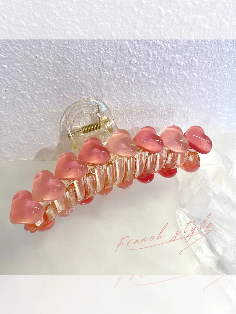 Molletta Per Capelli Grande Dolce Cuore Rosa Resina Acrilica Texture Gelatina Stile Francese Accessorio Per Donne