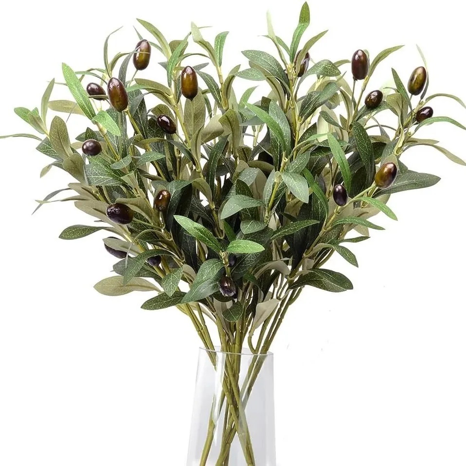 Artificial Olive Branch Faux Satin Green Leaves With Dark Berries For Home Wedding Decor Nordic Style Floral Arrangement