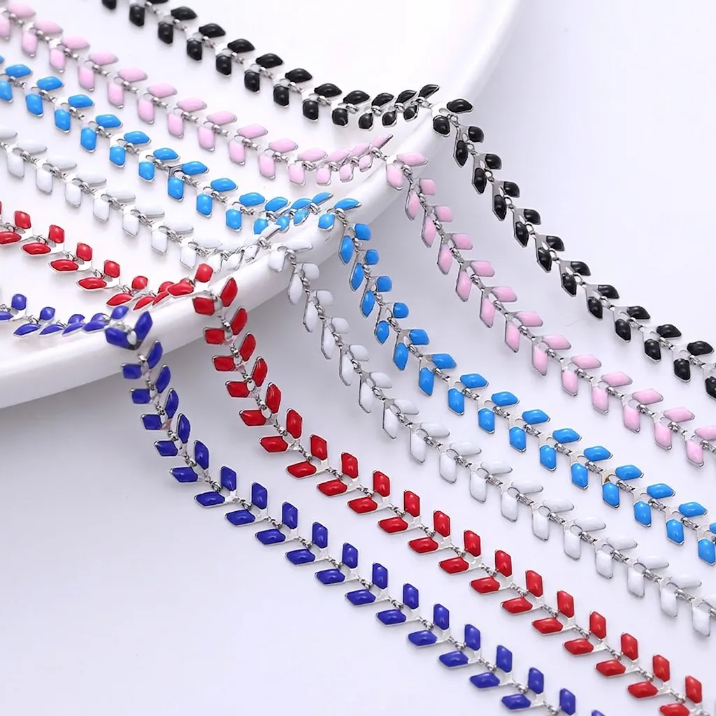 Bracciale Collana a Catena a Lisca di Pesce in Acciaio Inossidabile Smalto Colorato Goccia d'Olio Gioielli Geometrici per Donna Uomo Accessori Alla Moda