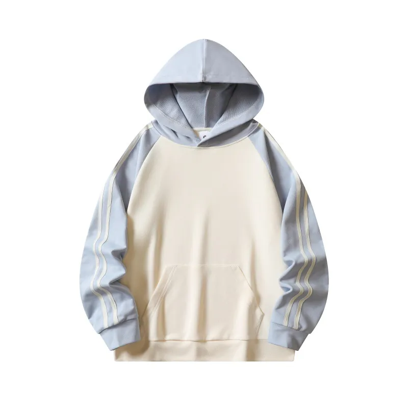 Men Contrast Color Hoodie Patchwork Raglan Sleeve Stripes Sweatshirt Loose Fit Casual Streetwear Polyester Tops