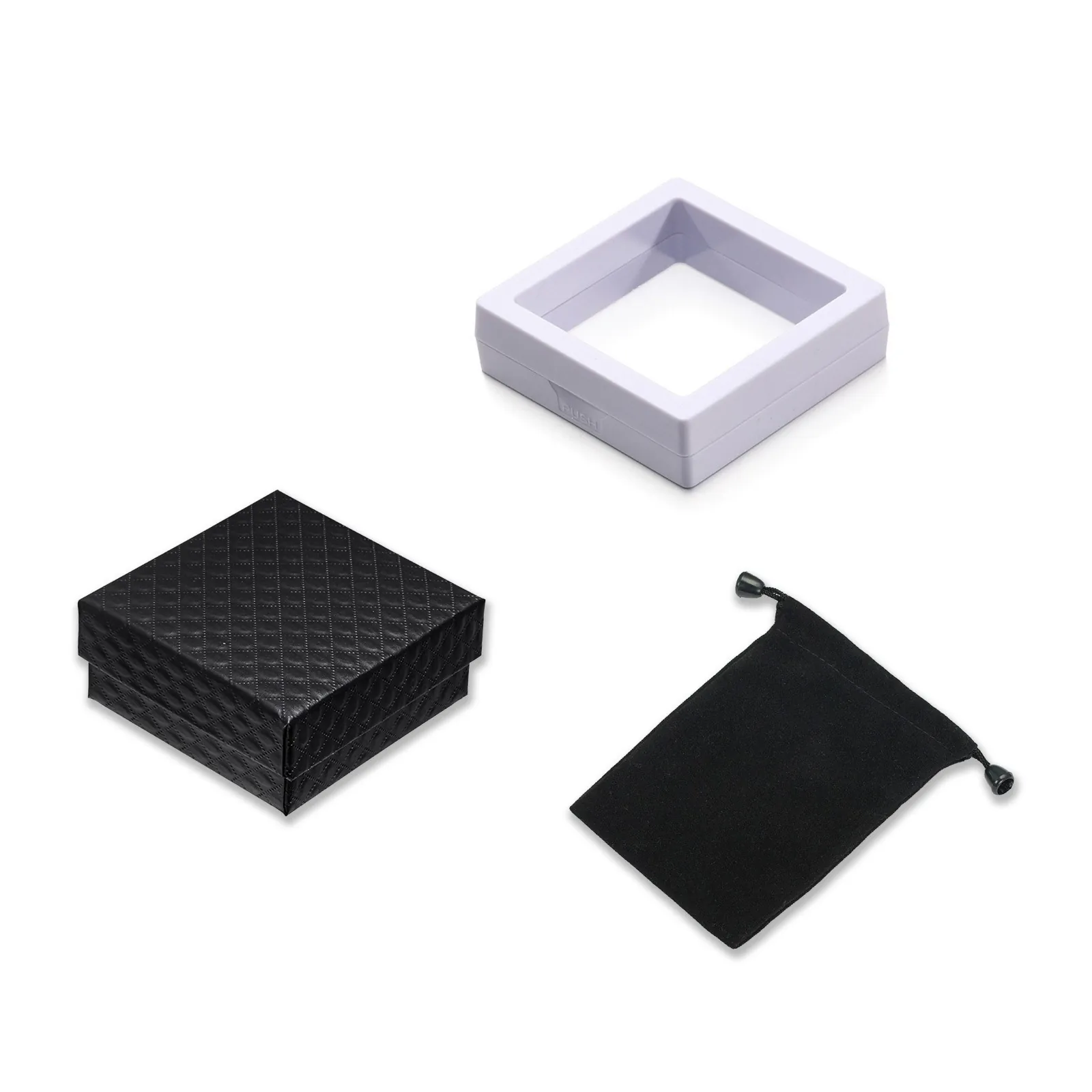 Jewelry Packaging Set Gift Box Velvet Pouch PE Film Display Box With Leather Necklace Stainless Steel Chain For Ring Storage