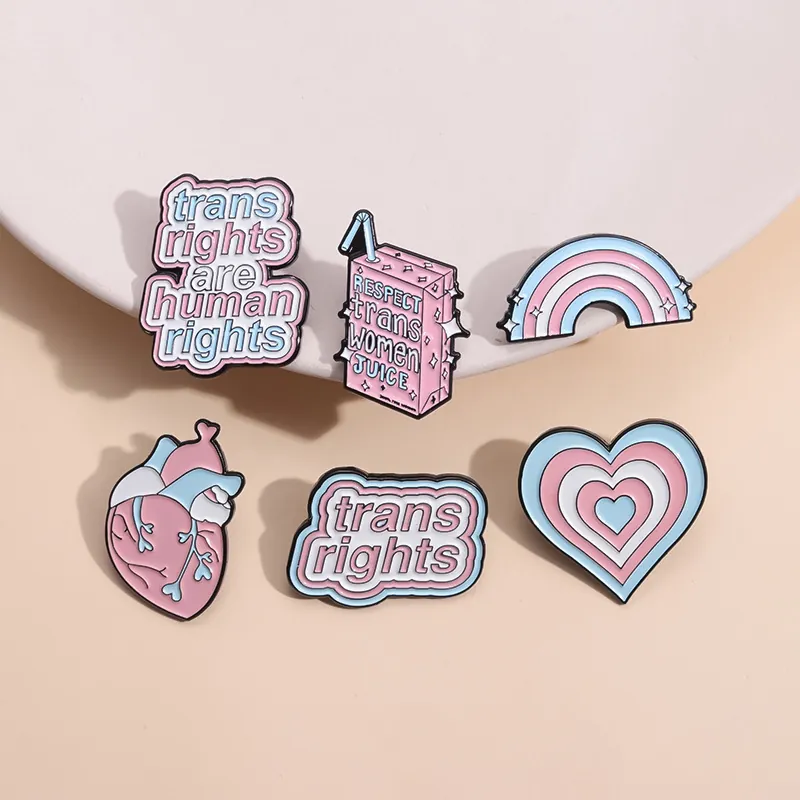 Transgender Pride Enamel Pin LGBTQ Rights Heart Rainbow Juice Box Anatomy Heart Zinc Alloy Brooch Badge Accessory Gift