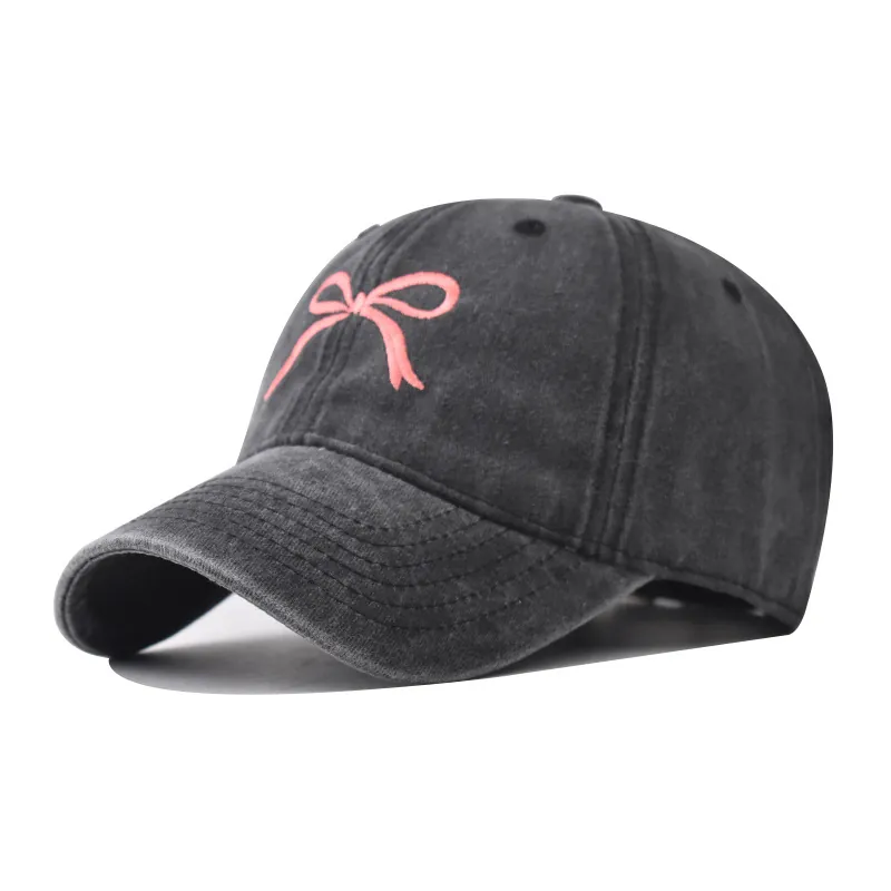 Cappellino Da Baseball In Cotone Lavato Con Ricamo Fiocco Rosa Vintage Regolabile Cappello Da Sole Donna