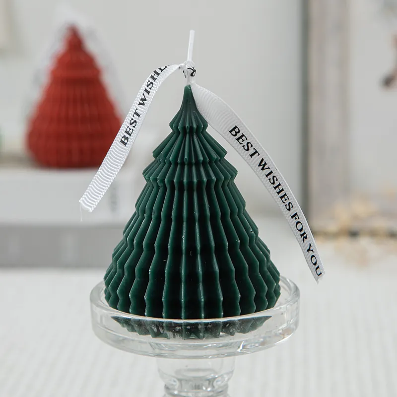 Christmas Tree Scented Candle Paraffin Wax Origami Geometric Texture Ribbon Decor Holiday Home Decor Gift Desktop Decor