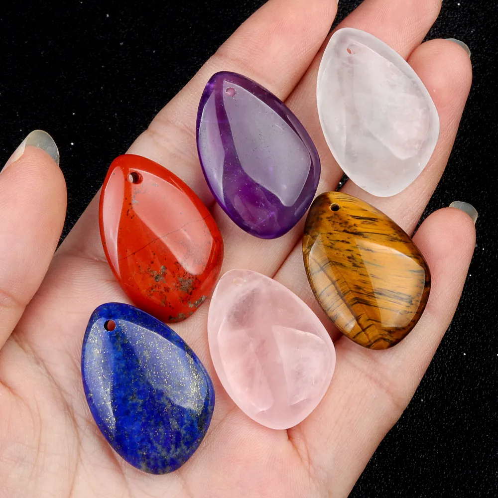 Natural Amethyst Rose Quartz Gemstone Teardrop Pendants Polished Irregular Waterdrop Charms For DIY Necklace Jewelry Making