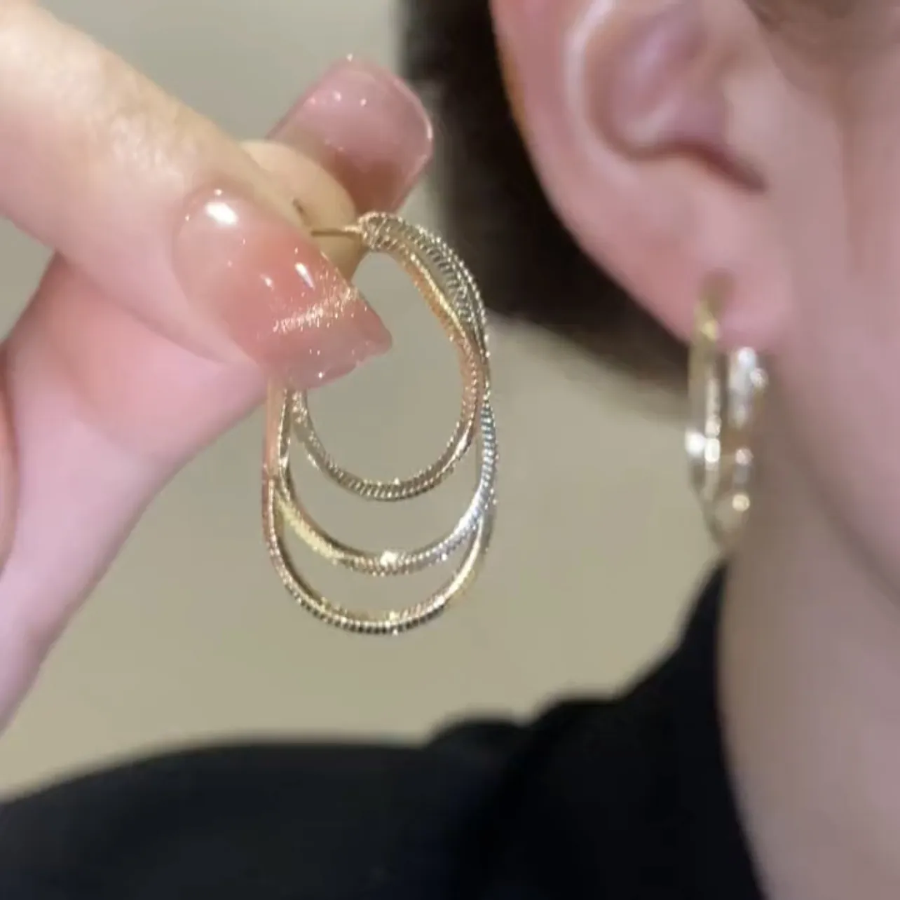 Minimalist Multi Layer Hoop Earrings For Women Copper Three Layer Snake Chain Geometric Tassel Ear Jacket Style