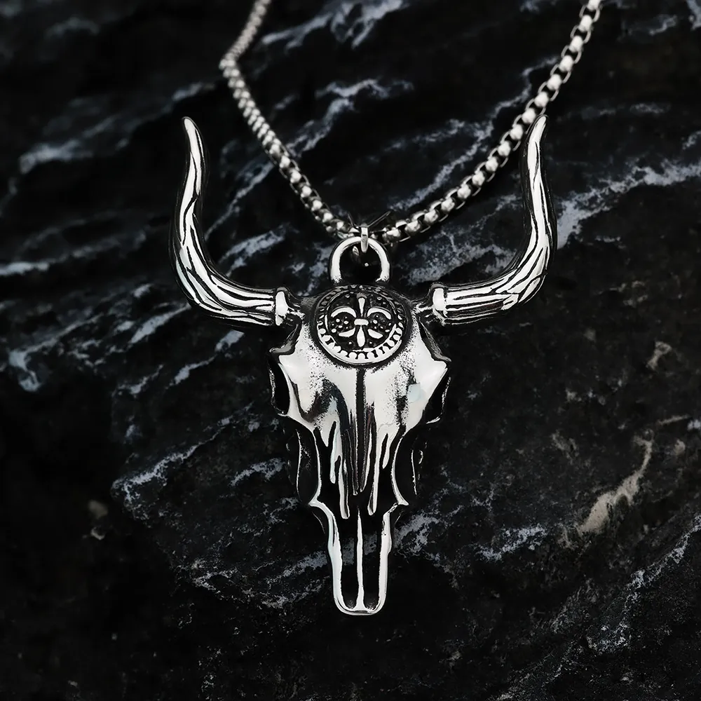 Bull Skull Pendant Necklace Stainless Steel Retro Gothic Punk Animal Skeleton Jewelry For Men