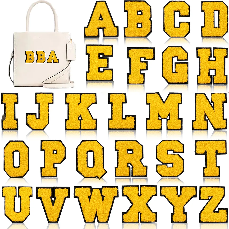 Toppe Lettere In Ciniglia Ricamo Spugna Stile Varsity Alfabeto Autoadesivo Termoadesivo Per Abbigliamento Borse DIY