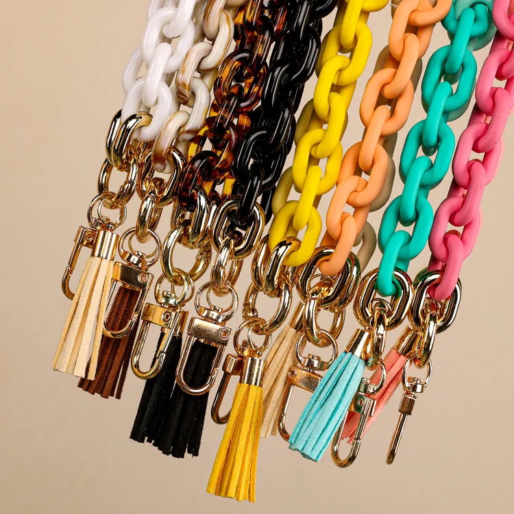 Mode Acryl Dikke Schakelketting Sleutelhanger Met Kwastje En Metalen Kreeftensluiting Voor Tas DIY Accessoire