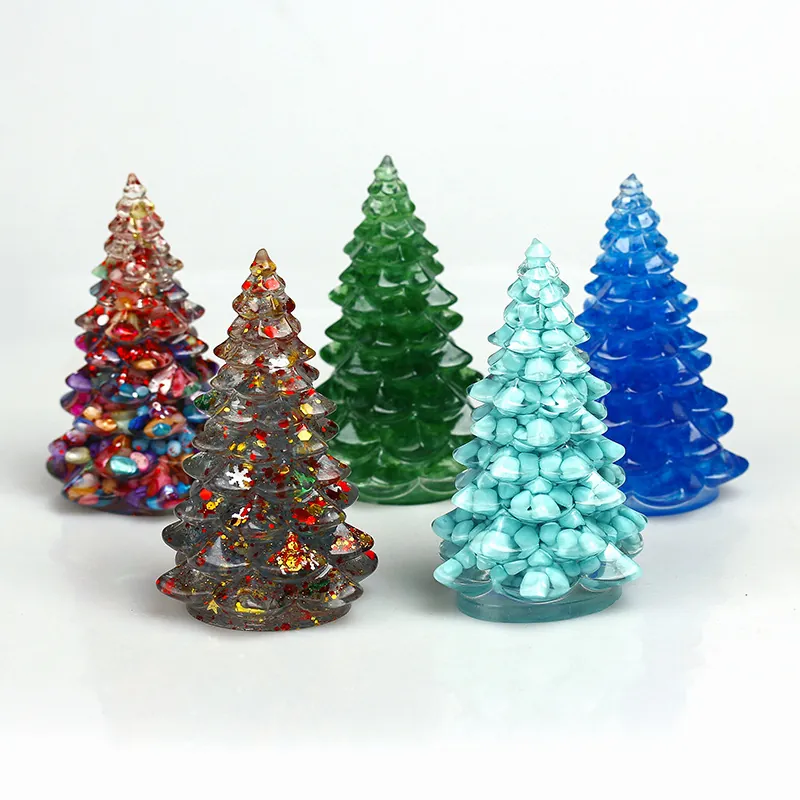 Resin Crystal Christmas Tree Figurine Mini Desktop Ornament For Home Holiday Decoration Modern Sparkling Gemstone Decor
