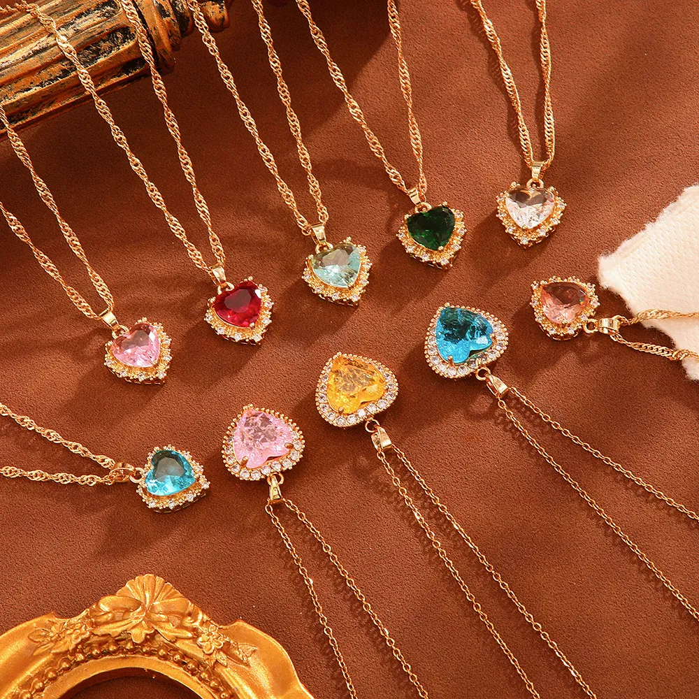 Herz Anhänger Halskette Mit Kristall Zirkon Strass Vergoldet Legierung Kette Elegante Schmuck Für Damen