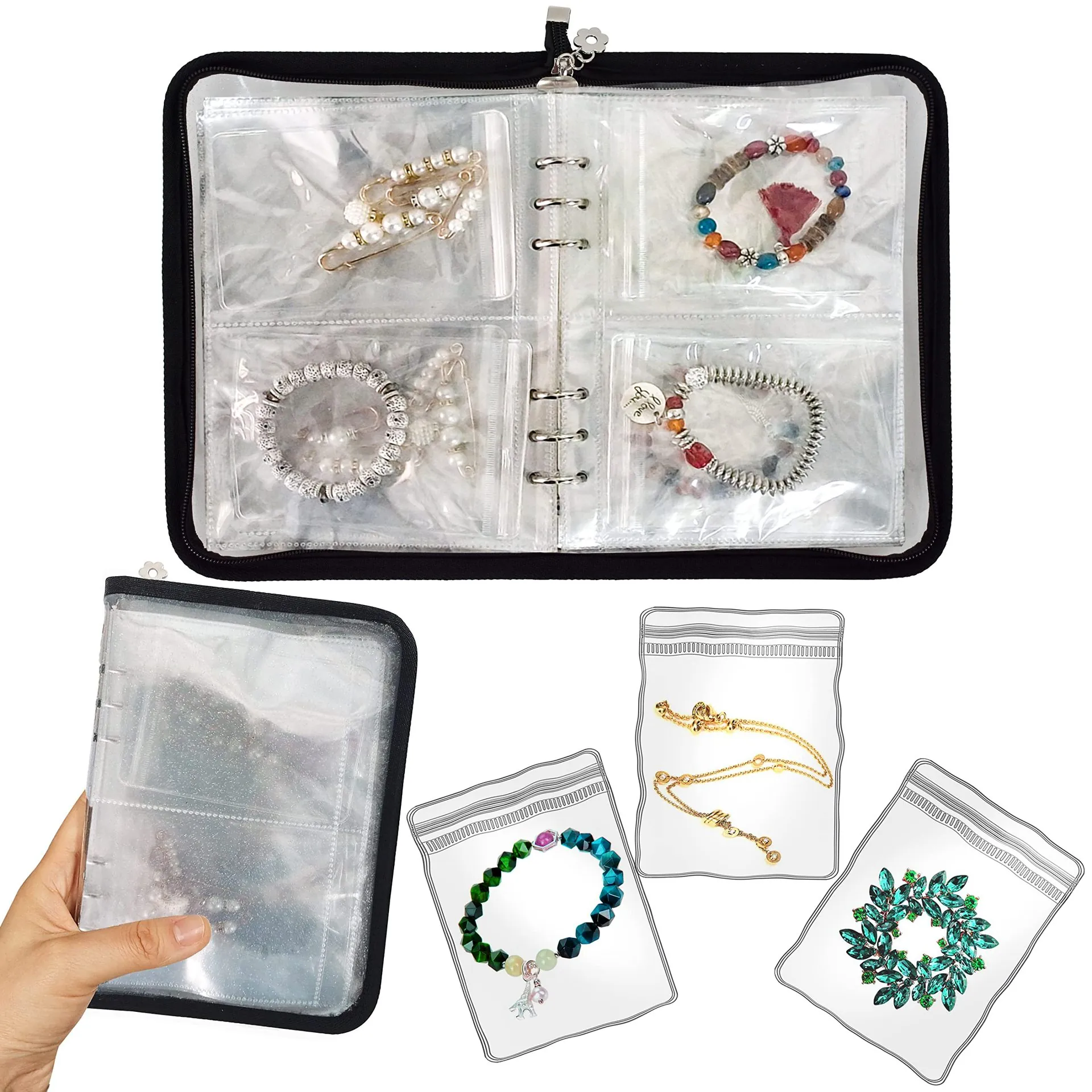 Jewelry Storage Book Anti-Oxidation Transparent PVC Pockets Loose-leaf Binder Earrings Necklace Bracelet Organizer Portable