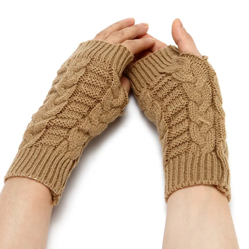 Women Fingerless Gloves Winter Warm Knitted Half Finger Mittens Cable Knit Solid Color Elastic Acrylic Yarn Accessories