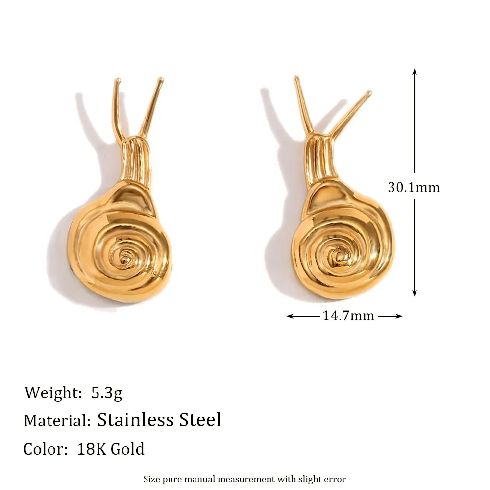 Snail Shape Stud Earrings 18K Gold Plated Stainless Steel Creative Animal Jewelry For Women