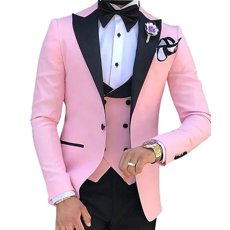 Men Business Wedding Banquet Formal Suit Jacket Vest And Pants Slim Fit Polyester Blend Peak Lapel Solid Color