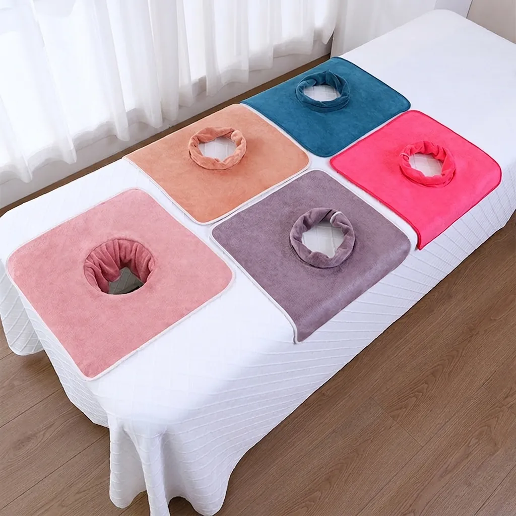 Massagebed Gezichtswieg Hoezen Zachte Microvezel Koraal Fleece Handdoeken Met Ademgat Voor Schoonheidssalon SPA Prof