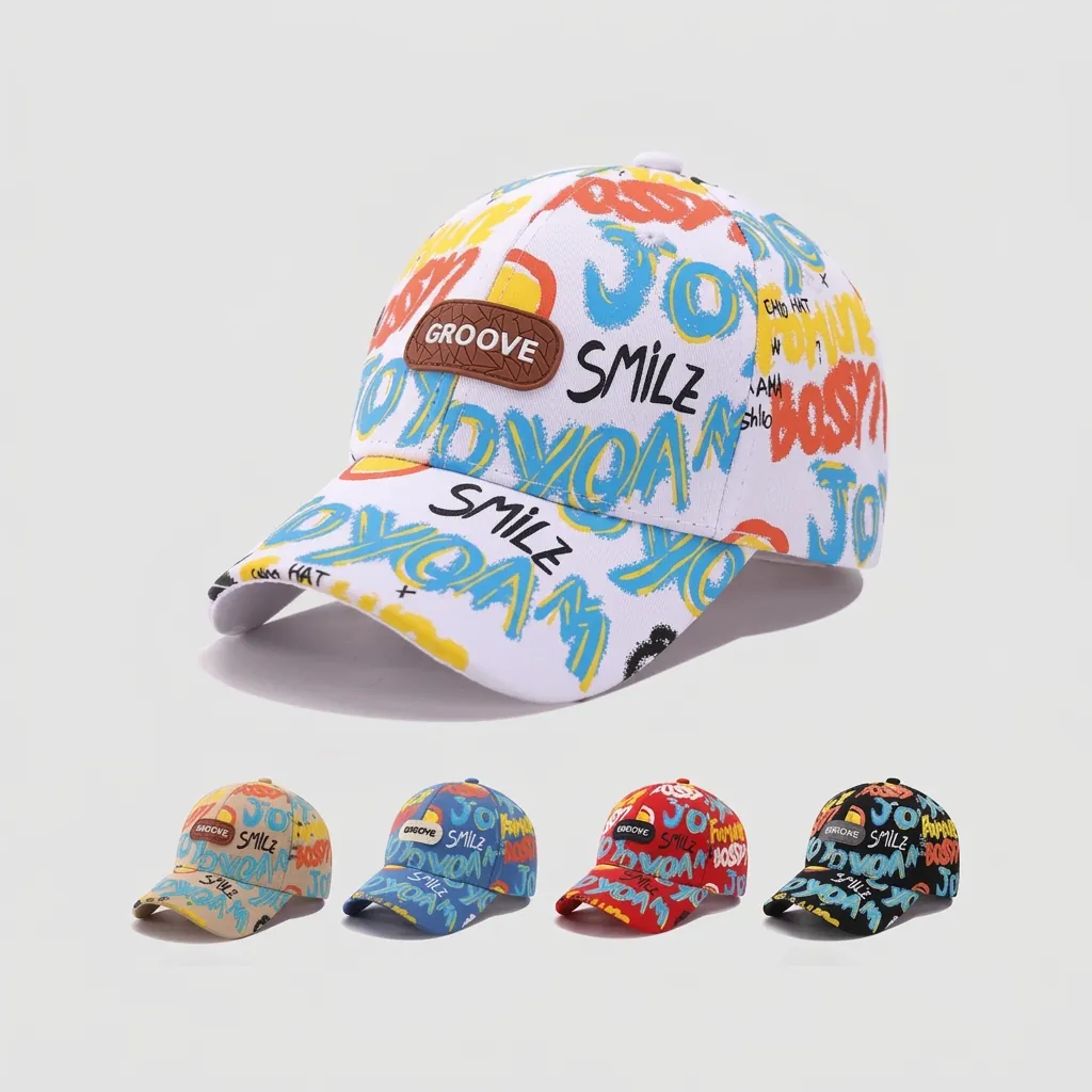 Kids Baseball Cap Cotton Polyester Graffiti Print Smile Letter Sun Protection Streetwear Adjustable Hat For Boys Girls
