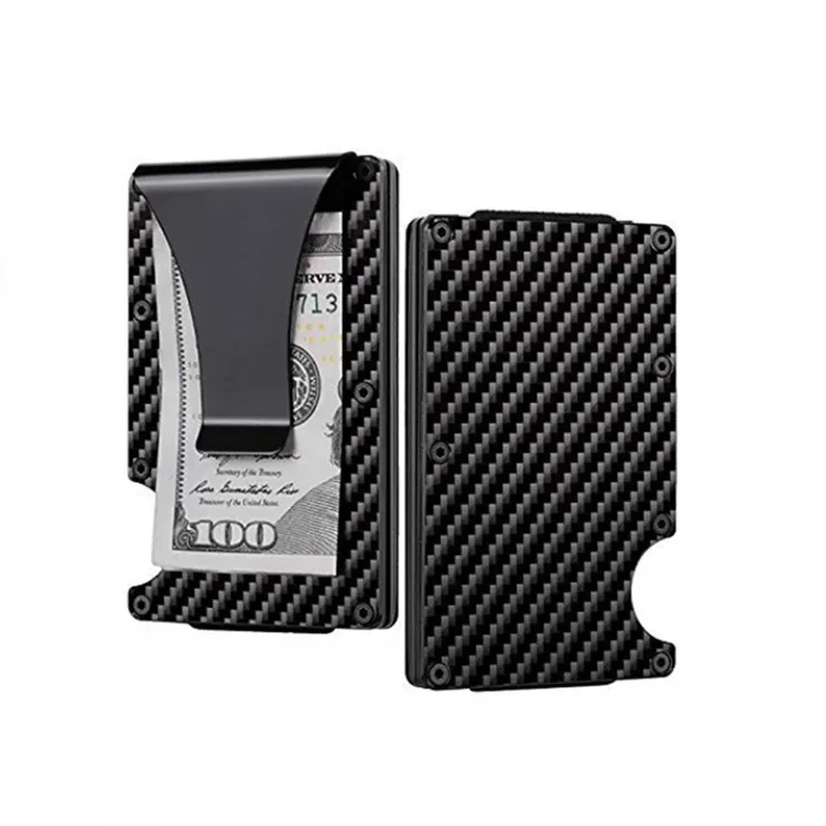 Carbonfaser RFID Blocking Karteninhaber Schlanke Minimalistische Geldbörse Mit Metall Geldklammer Business Etui Für Herren