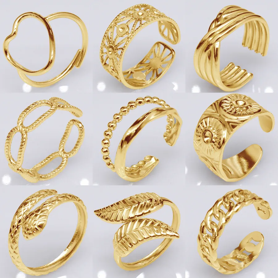 Retro Stainless Steel Open Adjustable Ring Titanium Steel Fashion Jewelry For Women Men