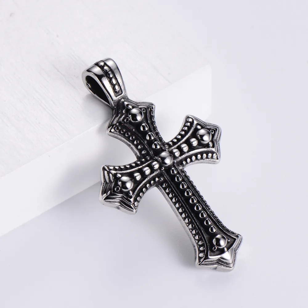 Men Cross Pendant Necklace 304 Stainless Steel Vintage Gothic Carved Totem Punk Rock Religious Style Jewelry