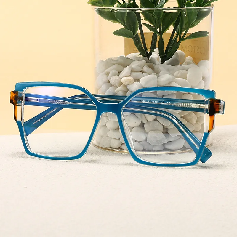 Occhiali Anti Luce Blu Quadrati Oversize Moda Retro Montatura PC Lenti Trasparenti Donne