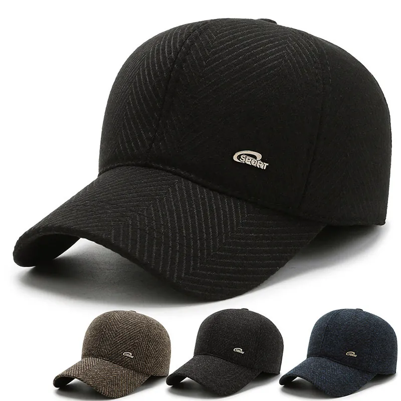 Herren Winter Baseballkappe Herringbone Wollmischung Warm Verdickt Ohrenschutz Outdoor Sporthut Für Senioren