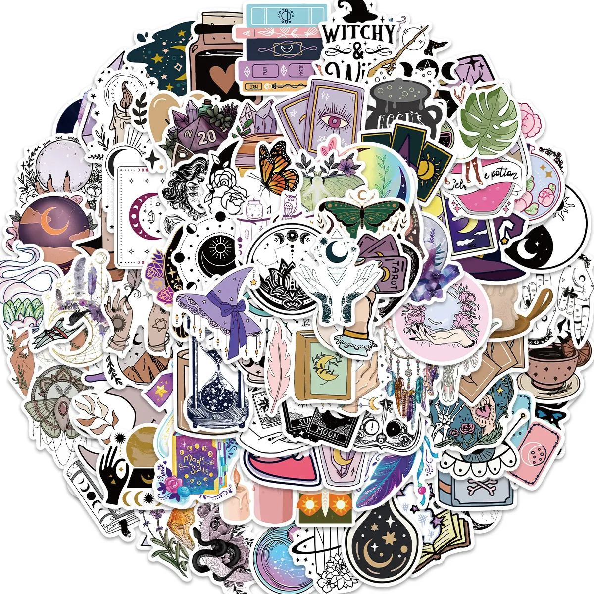 Bohemian Witchy Mystical Stickers Waterproof PVC Decals For Laptop Luggage Skateboard Tarot Moon Crystal Patterns
