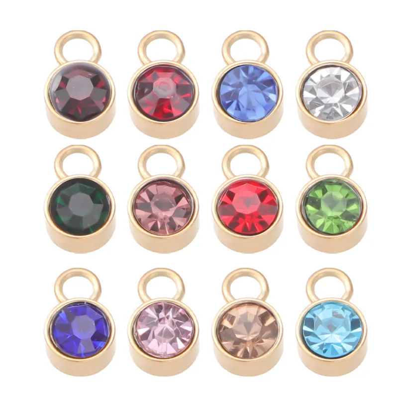 Breloques Rondes Pierre De Naissance Acier Inoxydable Pendentifs Cristal Facetté Accessoires De Fabrication De Bijoux DIY