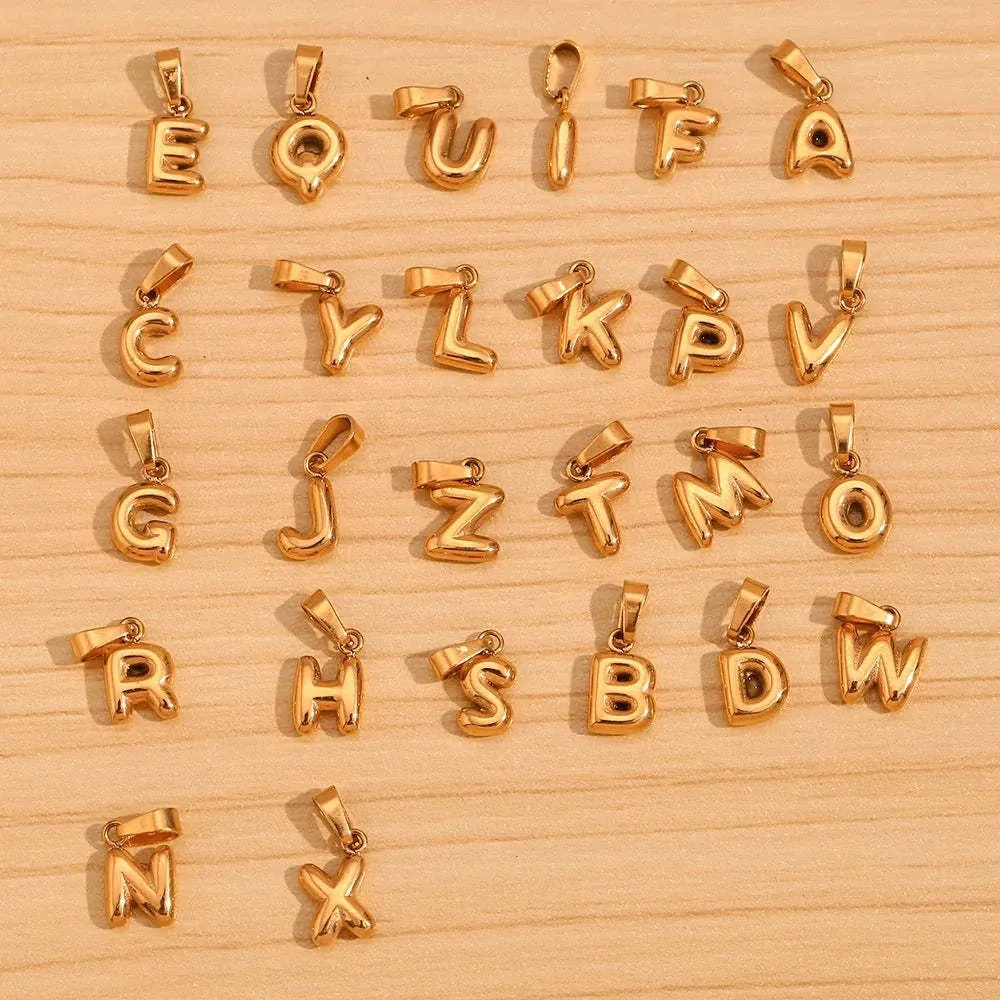 Edelstahl 3D Blasen Buchstaben Anhänger Personalisierte 18K Vergoldet A-Z Alphabet Initialen Charms Für DIY Halskette Schmuckherstellung