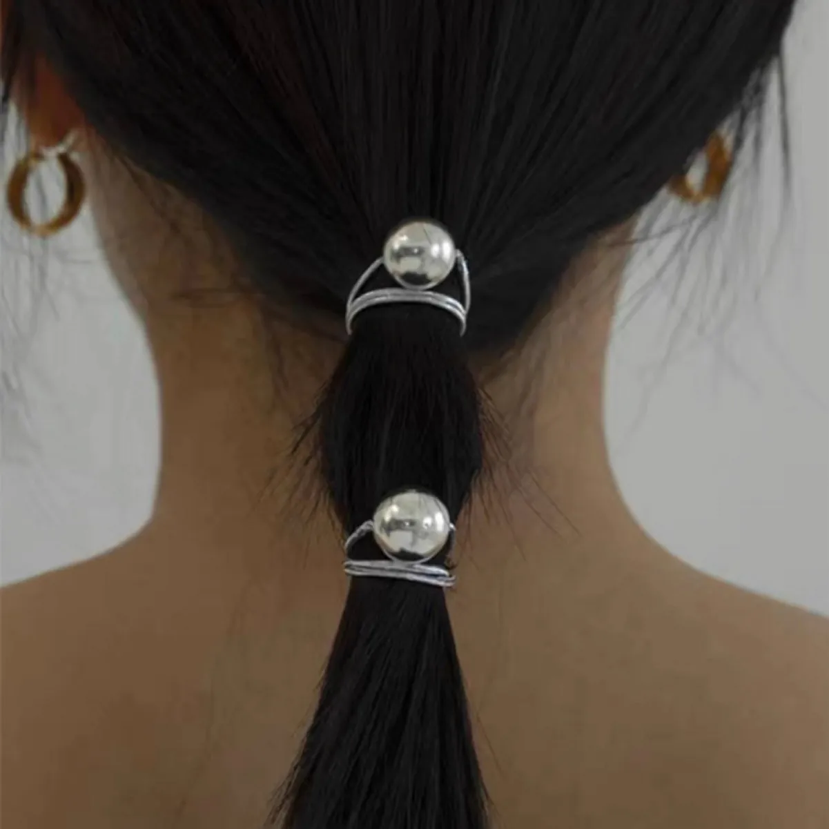Minimalist Silver Ball Hair Ties High Elastic Rubber Band Shiny Polished Hair Rings Fashion Hair Accessories For Women Girls