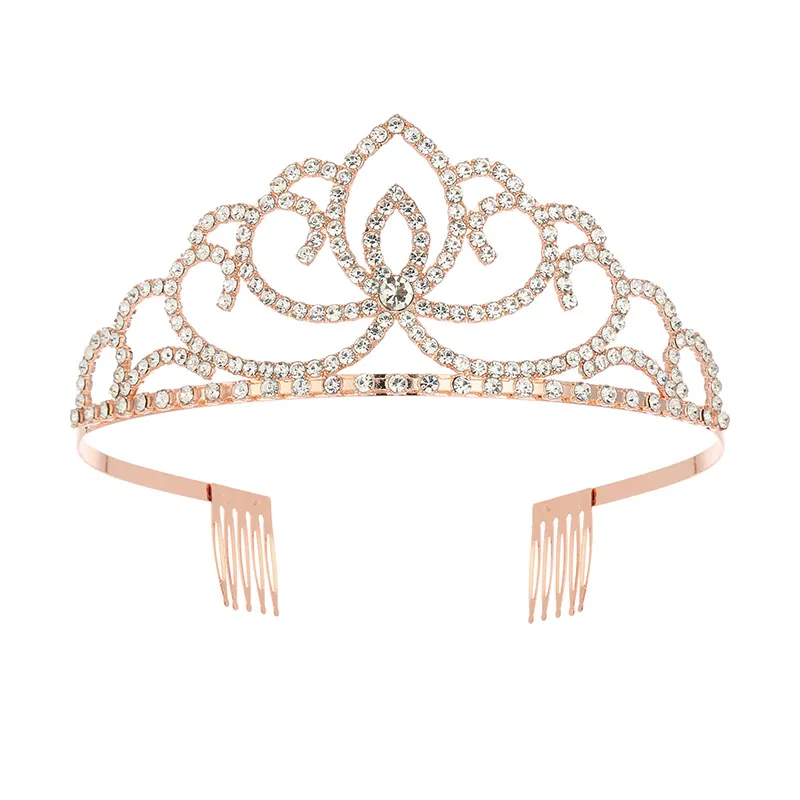 Princess Crown Tiara Rhinestone Zinc Alloy With Combs Birthday Wedding Party Elegant Hair Accessory For Women Girls