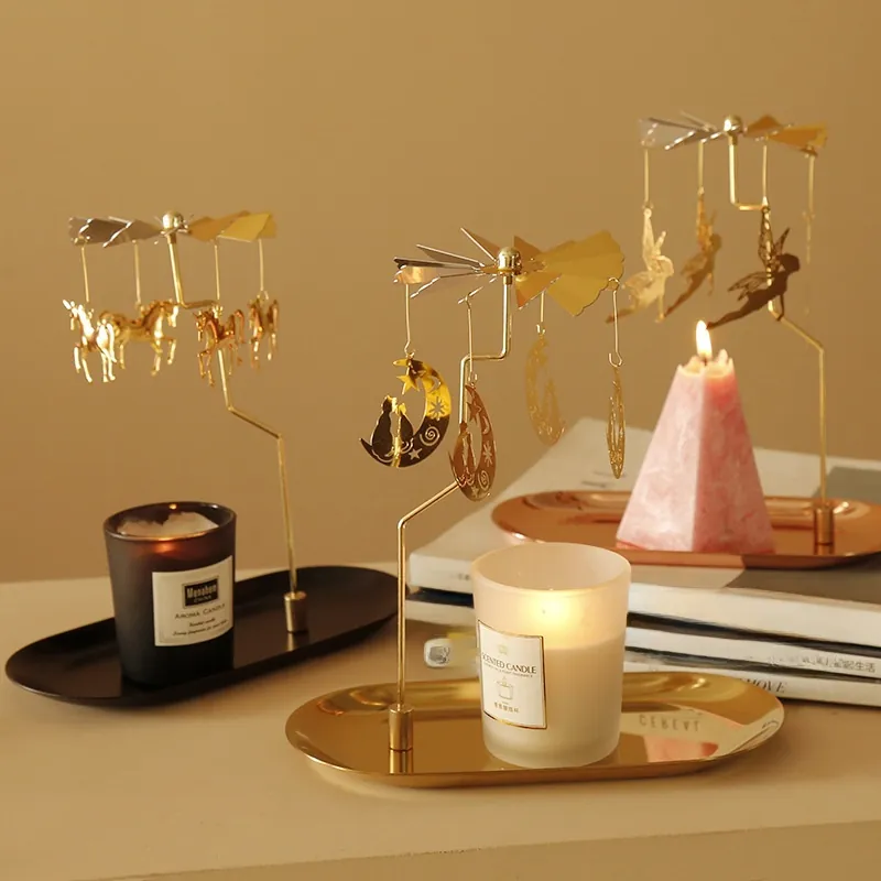 Rotating Candle Holder Metal Thermal Power Spinning Candlestick With Pendants Home Table Decoration Romantic European Style Gift
