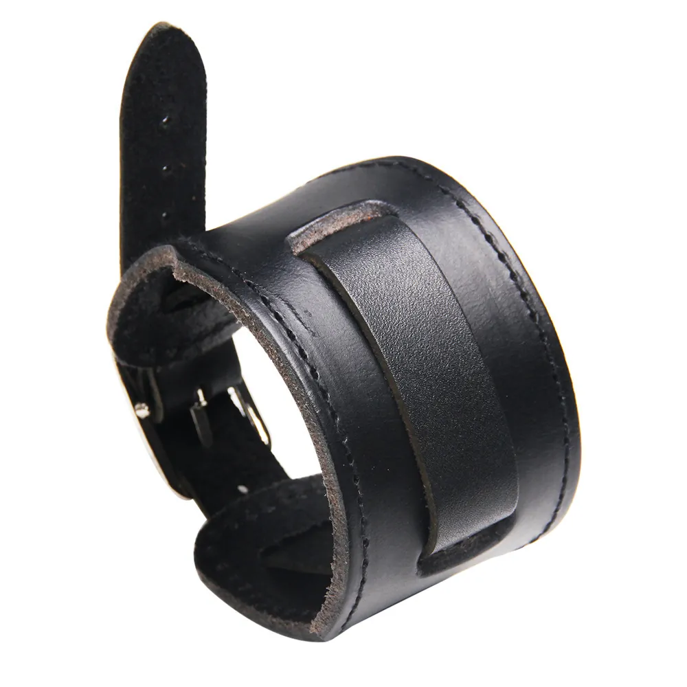 Wide Leather Cuff Bracelet Genuine Cowhide Punk Retro Adjustable Buckle Wristband For Men Women