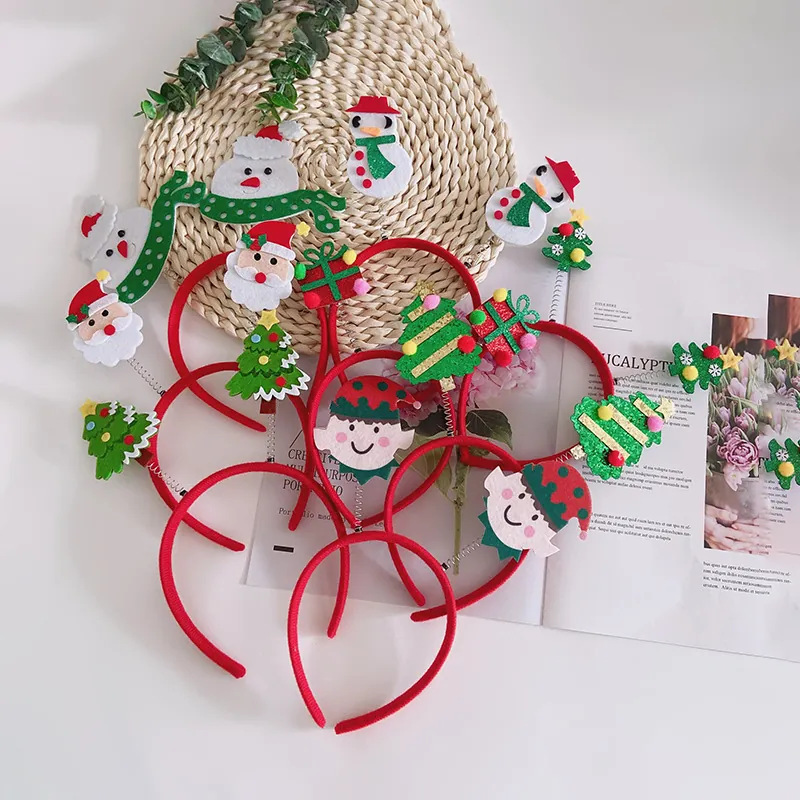 Christmas Headband Cloth Plastic Spring Felt Santa Snowman Reindeer Tree Party Hair Accessories For Kids