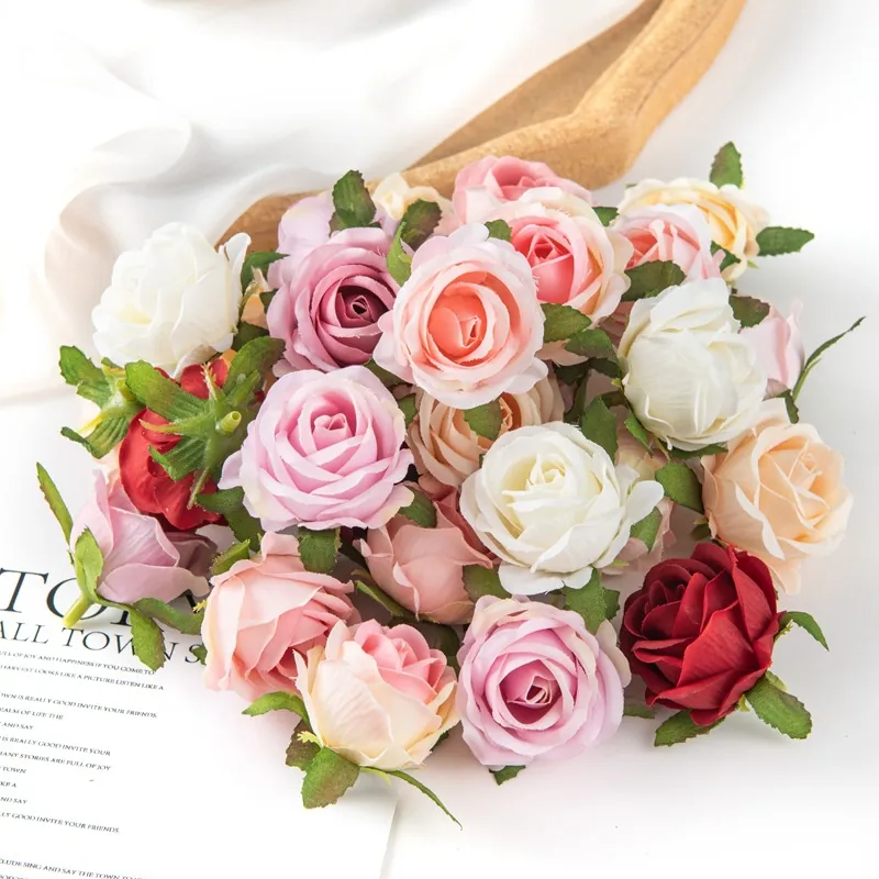 Cabezas De Rosas Artificiales De Satén Flores Realistas Para Boda Decoración Hogar DIY Manualidades Pared De Flores Fiesta
