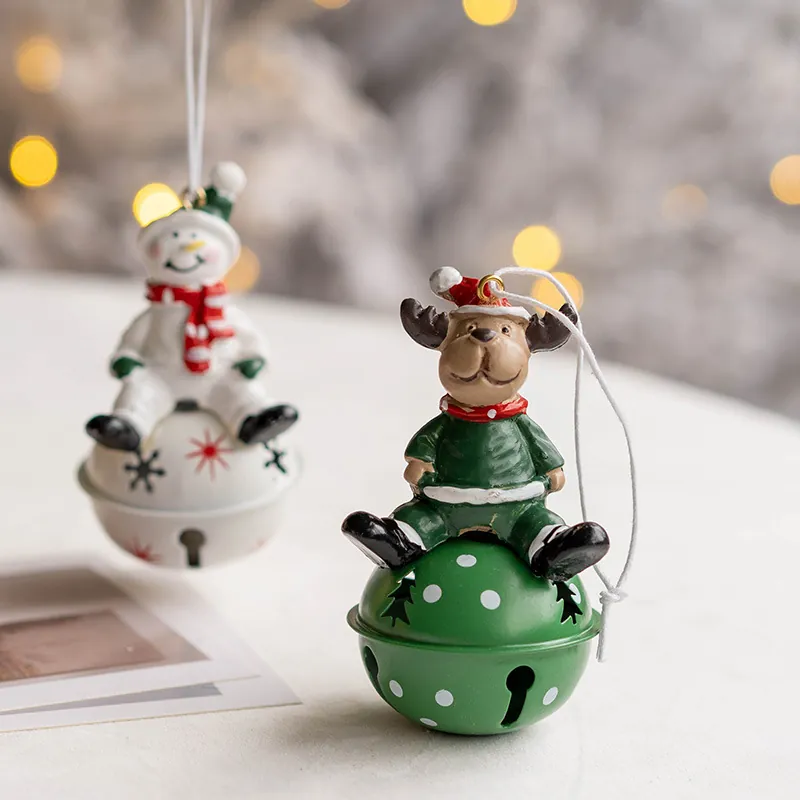 Christmas Bell Hanging Ornament Resin Iron Santa Snowman Moose Star Cutout Xmas Tree Festive Decor Home Holiday Party Gift