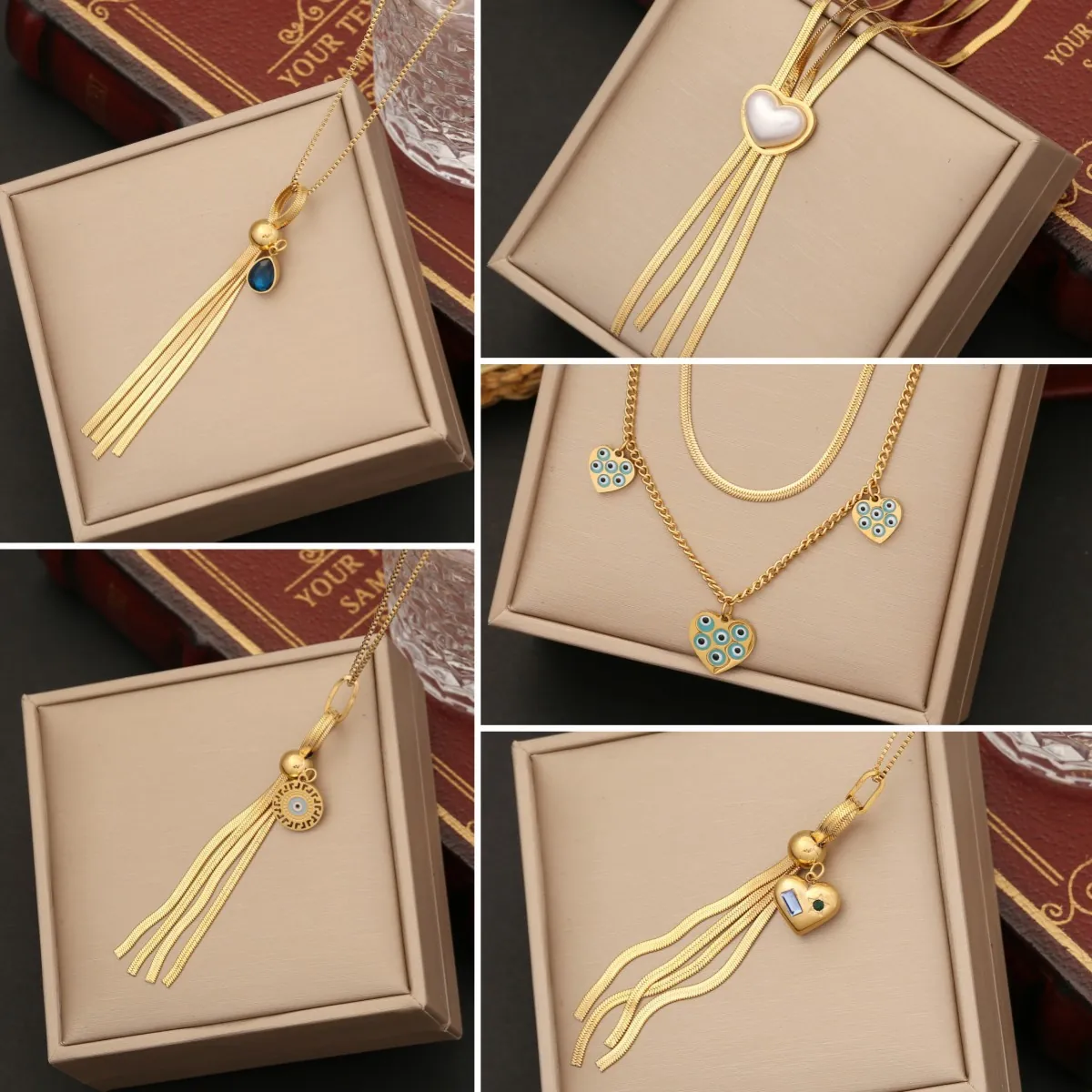 Collana Con Pendente A Cuore Malocchio Nappa In Acciaio Inossidabile Placcato Oro Smalto Gioielli Da Donna