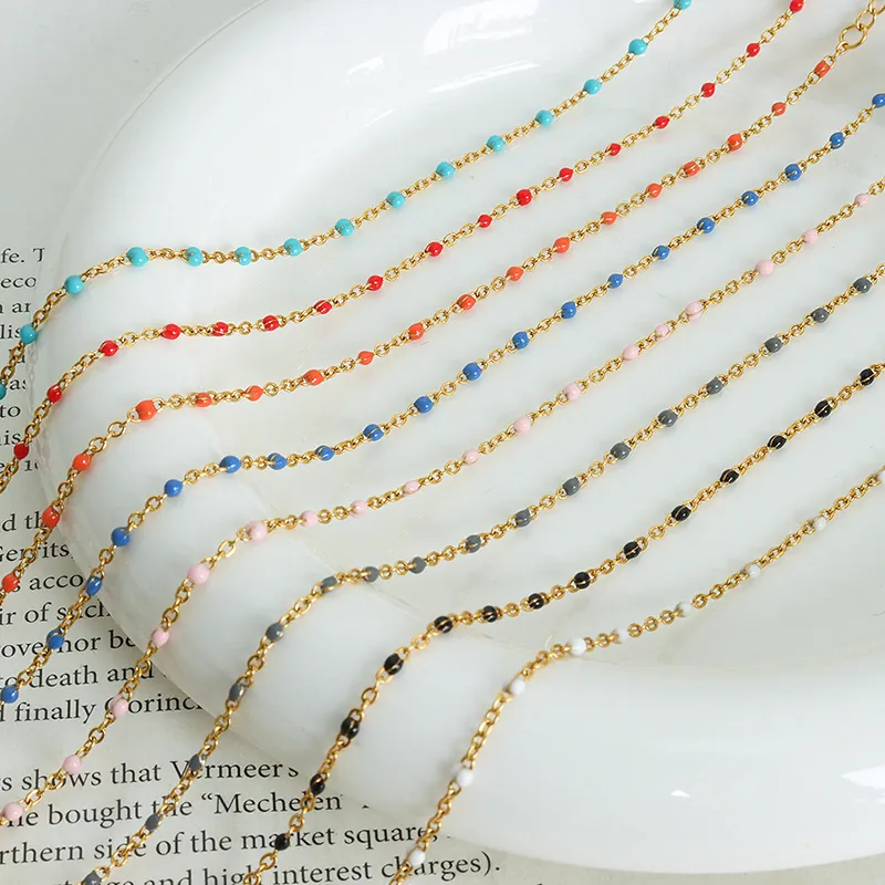 Enamel Colorful Bead Necklace And Bracelet 18K Gold Plated Stainless Steel Jewelry For Women Minimalist Dopamine Style