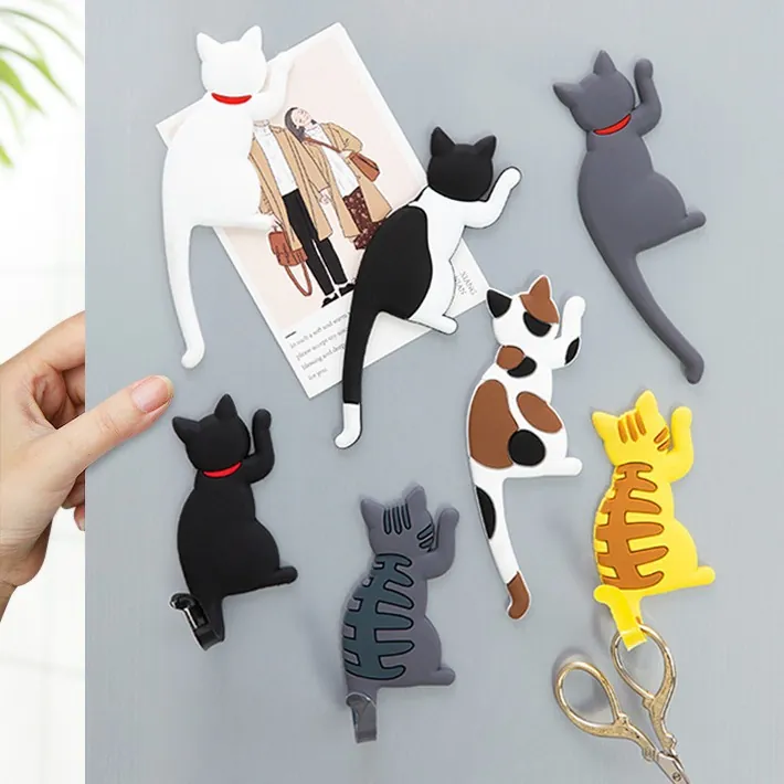 Crochet Aimant Réfrigérateur Chat Dessin Animé Créatif PVC Queue Pliable Autocollant Magnétique Pour Décoration Bureau Cuisine