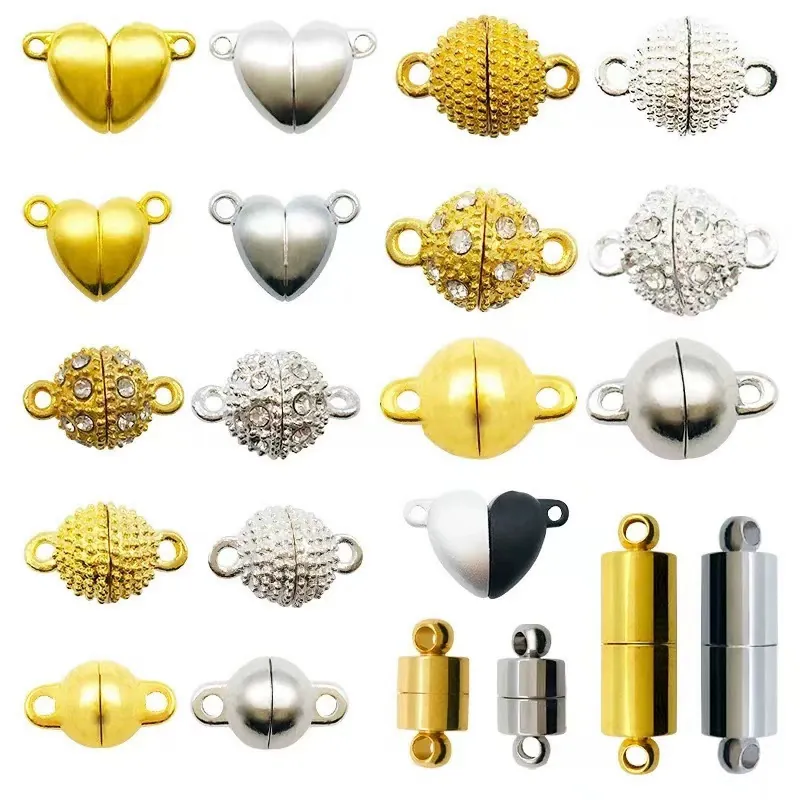 Magnetic Jewelry Clasps Copper Connectors For DIY Bracelet Necklace Making Heart Round Cylindrical Fashion Findings