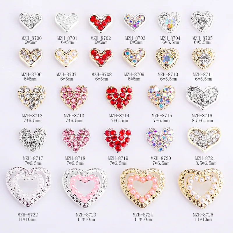 3D Heart Nail Art Charms Alloy Rhinestone Artificial Pearl Hollow Luxury Sweet Valentine DIY Manicure Jewelry Accessories